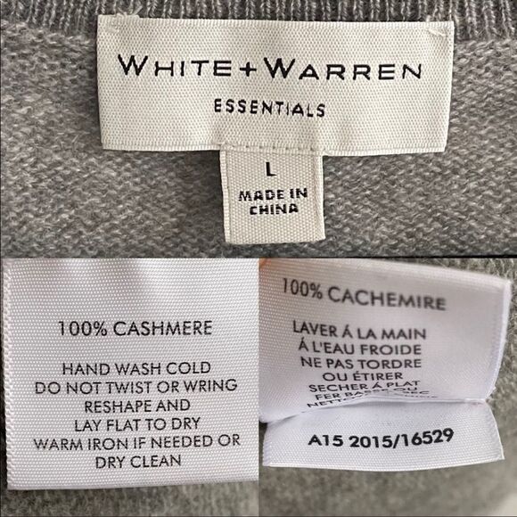 WHITE & WARREN Cashmere Crew Neck Short Sleeve Knit Sweater Grey L - Picture 4 of 5